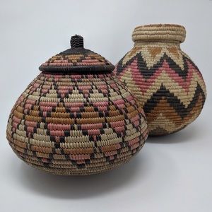 Vintage 90s African Zulu Baskets Set of 2 Handmade